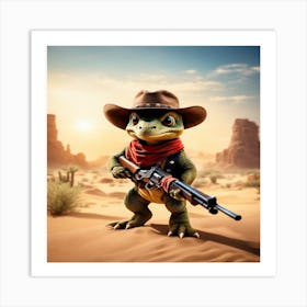 Lizard With Gun Art Print