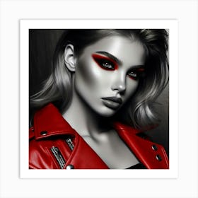 Black And White Portrait Of A Woman With Red Lipstick Art Print