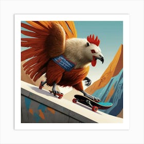 Rooster On Skateboard 1 Art Print