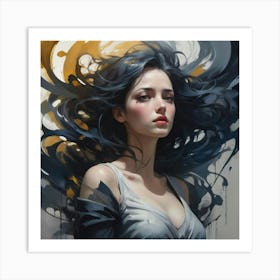 Woman With Long Black Hair 4 Art Print