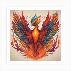 An Artistic Representation Of A Phoenix Rising From The Ashes, Surrounded By Flames And Vibrant Colo Art Print