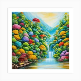 Waterfall In The Jungle 3 Art Print