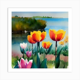 Watercolor Tulips 1 Art Print