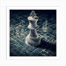 Chess Piece On Blueprint Art Print