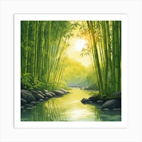 A Stream In A Bamboo Forest At Sun Rise Square Composition 133 Art Print