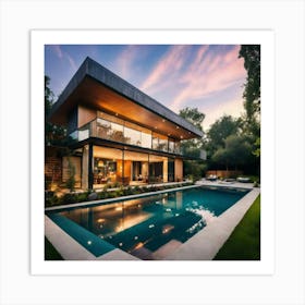 Modern House At Dusk Art Print