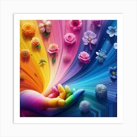 Rainbow Flowers Art Print