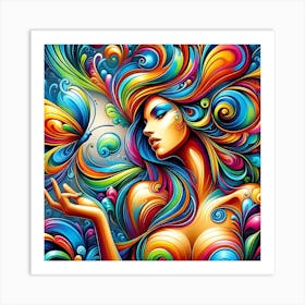 Colorful Girl With Butterfly Art Print