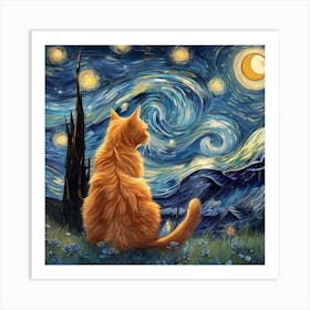 Starry Night Cat 3 Art Print