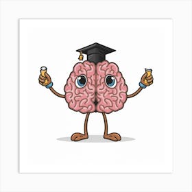 Brainy Buddies Print Art Showcase Quirky Brain Characters In Graduation Caps, Creating A Clever And Amusing University Themed Wall Art For Intellectual Decor Enthusiasts Art Print