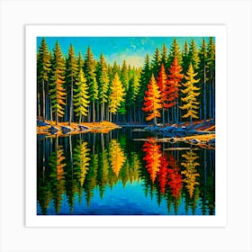 Forest Reflected In A Lake Art Print