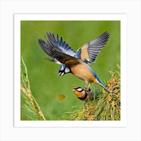 Two Birds Perched On A Branch 3 Art Print