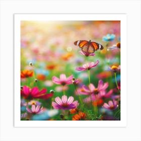 Butterfly In A Flower Field 1 Art Print