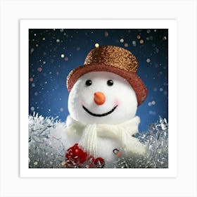 Firefly Cheerful Snowman Peeking With Festive Sparkles 48423 (2) Art Print