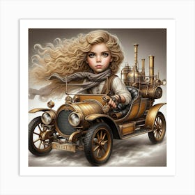 Steampunk Girl In Car Art Print