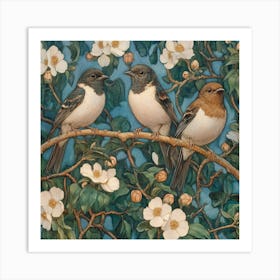 Three Birds On A Branch Art 5 Art Print