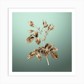 Gold Botanical Evrat's Rose with Crimson Buds on Mint Green n.4515 Art Print