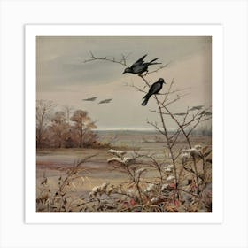 Crows On A Branch Art Print