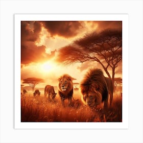 Lions In The Savannah Art Print
