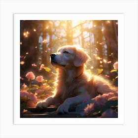 Dogs Sprit Leaving His Body Bathed In The Ethereal Glow Of A Heavenly Realm Art Print