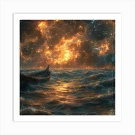Viking Ship In Stormy Sea Art Print