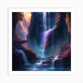 Photorealistic Multiverse Waterfall In The Style Of Fantasy Art Art Print