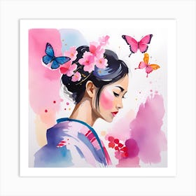 Watercolor Of A Geisha Art Print