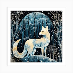 Fox In The Snow - Albino Fox Habitat Art Print