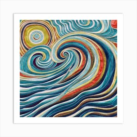 Colorfully Wave Ocean Slide Style Symmetrical Art Print