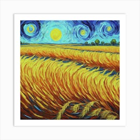 Starry Night Over Wheat Field 1 Art Print