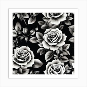 Black And White Roses 3 Art Print