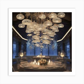 Chandeliers In A Dining Room Art Print