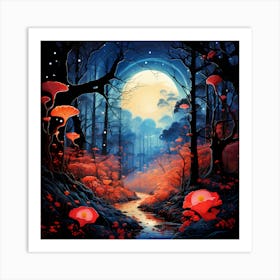 Moon Rising Over Enchanted Forest Art Print