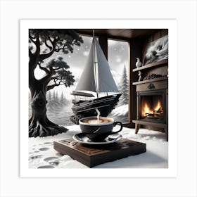 Ship and Cup Of Coffee Art Print