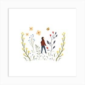 Woman Walking In The Garden Art Print