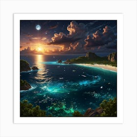 Seascape At Night Art Print