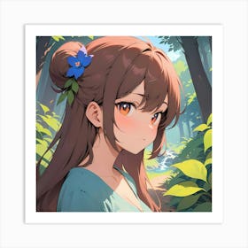 Anime Girl In The Forest Art Print