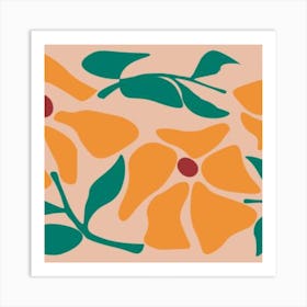 Orange Flowers On A Beige Background Art Print