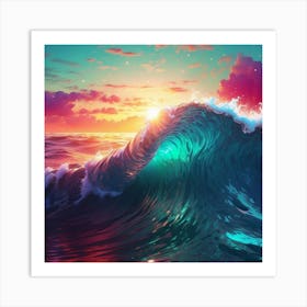 Ocean Wave At Sunset Art Print