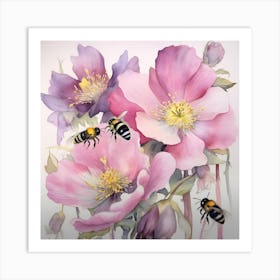 Bees And Flowers 2 Art Print