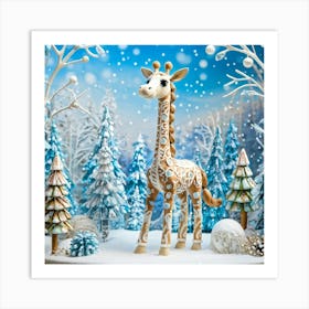 Whimsical Winter Wonderland Giraffe Adorned With A Joyful Demeanor Prances Through A Playful Frost Art Print