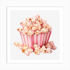 Pink Popcorn On Black Background Art Print