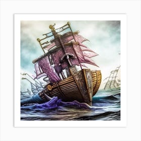 Pirate Ship In The Ocean Art Print