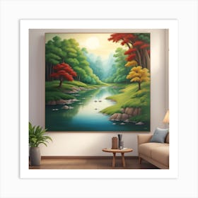 River Landscape Painting Art Print