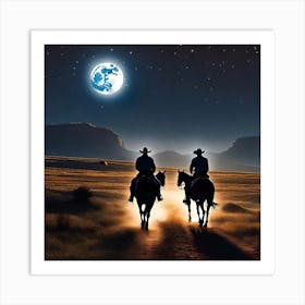 Cowboys At Night 2 Art Print