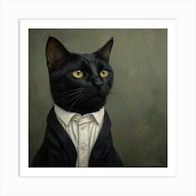 Black Cat In A Suit Art Print