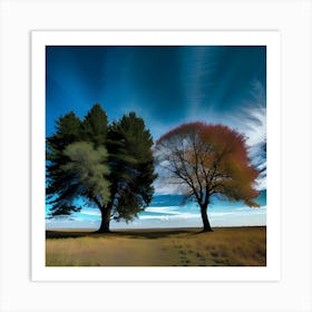 Two Trees In A Field Art Print