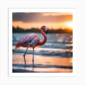 Flamingo At Sunset Art Print