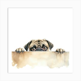 Pug Dog Peeking Over A Sign Art Print