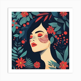 Illustration Of A Woman With Flowers Art Print